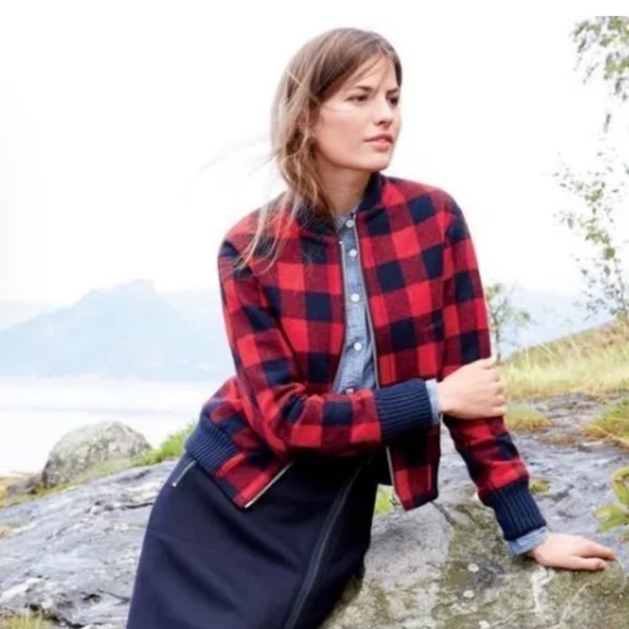 J. Crew Jackets & Coats Jcrew Buffalo Check Plaid Wool Bomber Jacket Poshmark